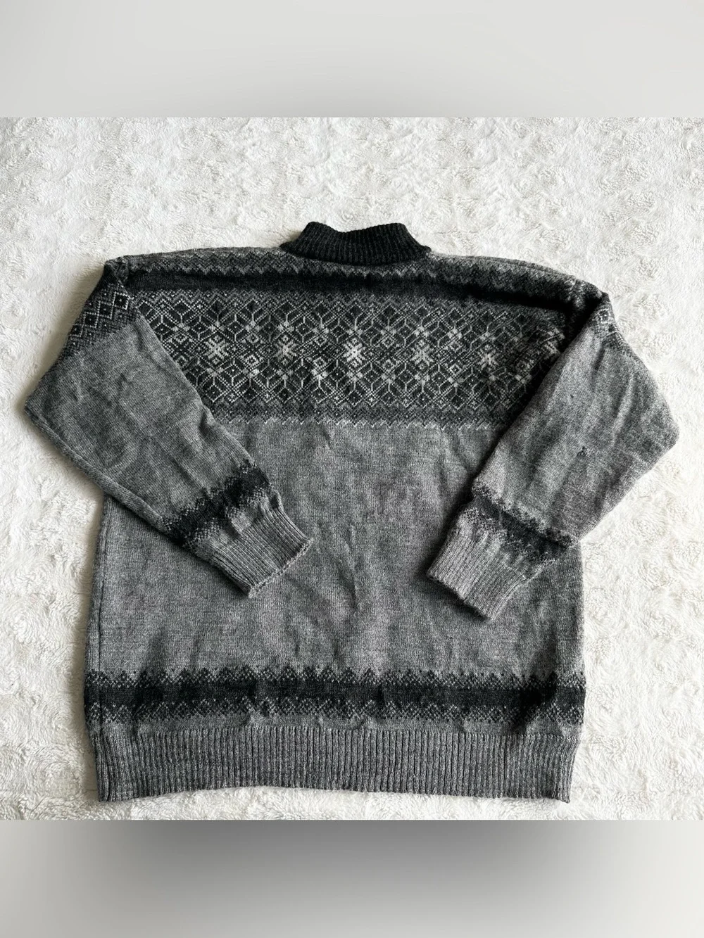 Vintage Dale of Norway Sweater Mens XL Gray Wool Fair Isle 1/4 Zip Ski Nordic